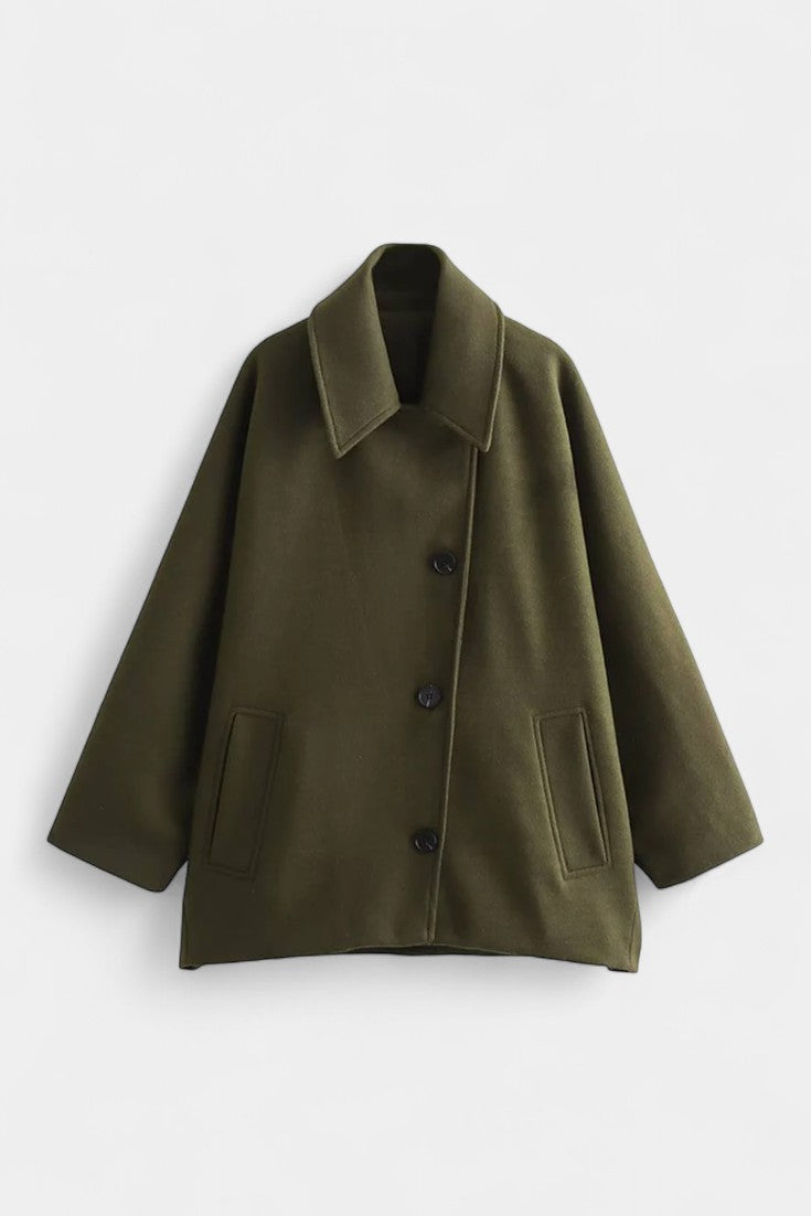 Ambreline Mid-Length Wool Batwing Coat with Notched Collar