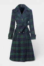 Lara Long Crossed Coat in Blue-Green
