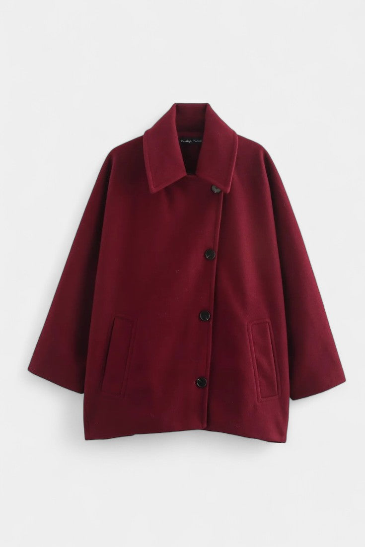 Ambreline Mid-Length Wool Batwing Coat with Notched Collar