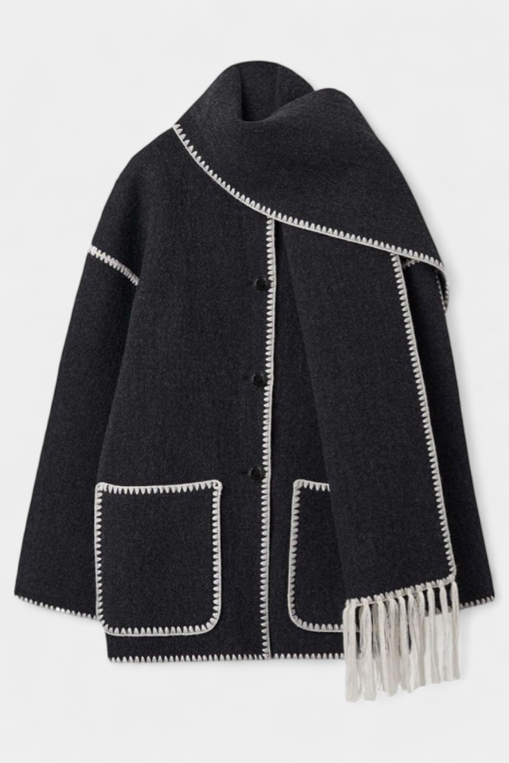 Pauline Coat with Integrated Scarf and Fluid Silhouette