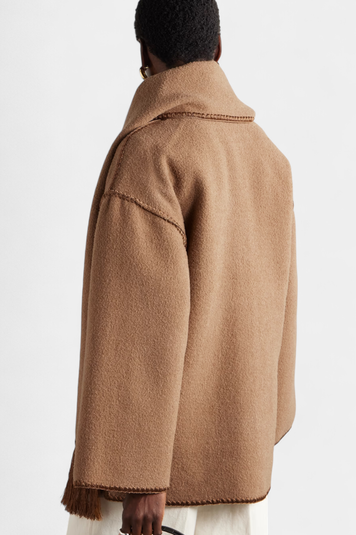 Pauline Coat with Integrated Scarf and Fluid Silhouette