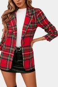 Alvine Long Checkered Blazer with Notched Collar and One-Button Closure