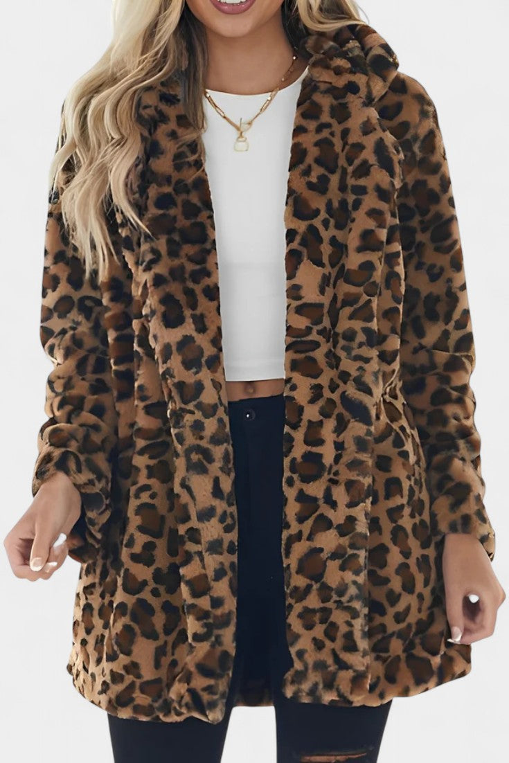 Abrigo Largo de Leopardo de Pelo Sintético