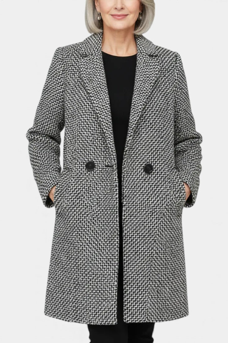 Snezhana Elegant Long Houndstooth Coat