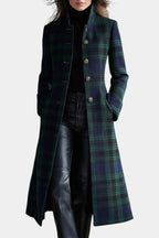 Caterina Midi Retro Checkered Blue-Green Bicolored Coat
