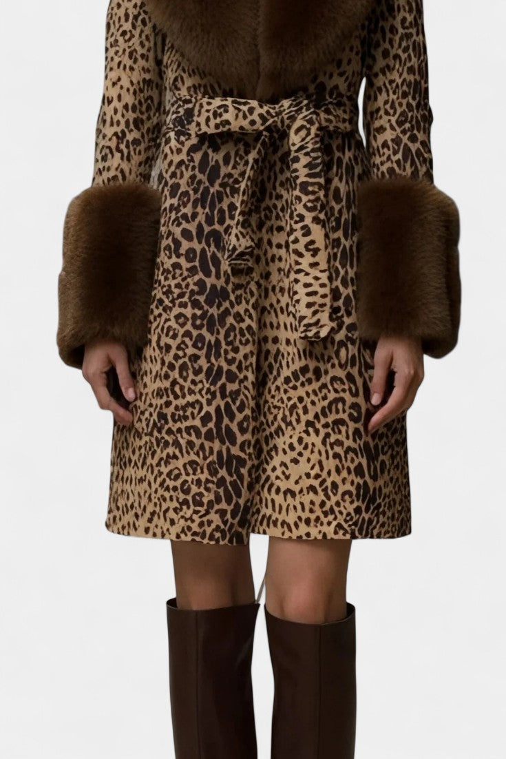 Marguerite Leopard Print Plush Coat with Relaxed Fit