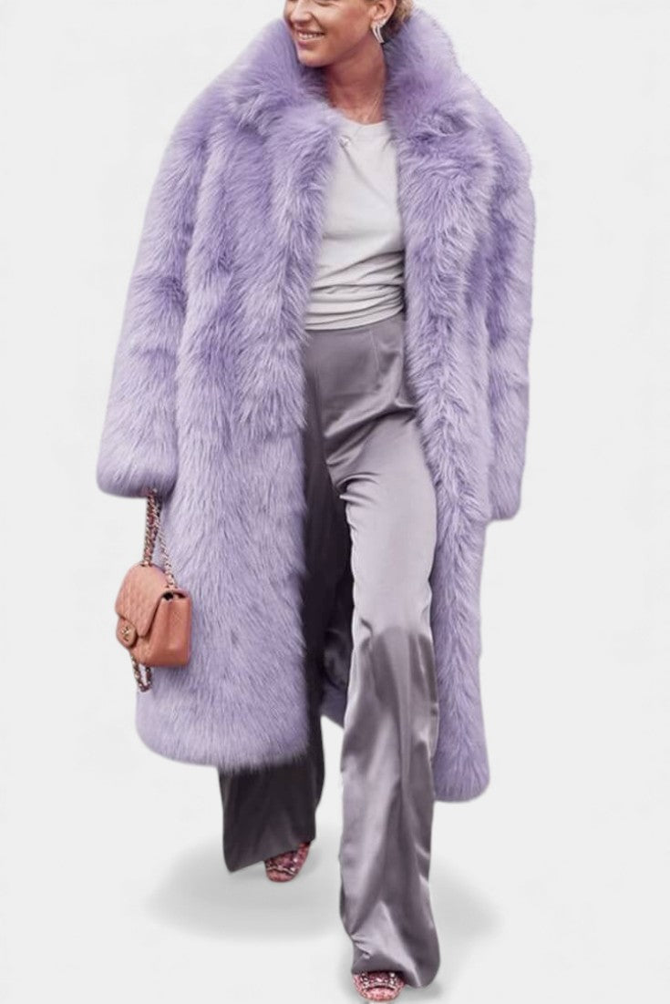 Pierette Long Coat in Synthetic Fur Lavender