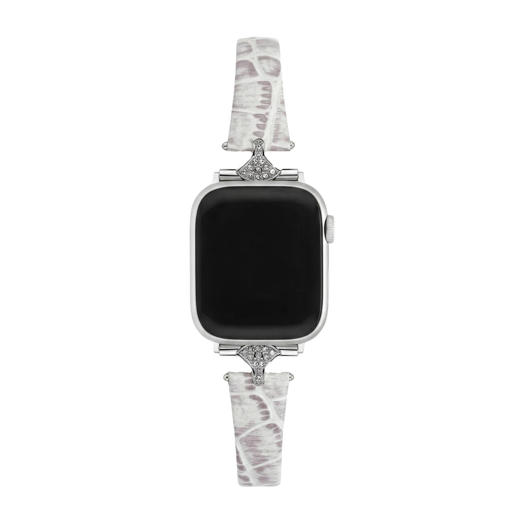Correa fina para mujer, material sintético efecto cocodrilo, conectores con pedrería brillante, compatible con Apple Watch, elegancia en la muñeca, modelo Crozia