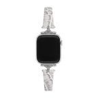 Correa fina para mujer, material sintético efecto cocodrilo, conectores con pedrería brillante, compatible con Apple Watch, elegancia en la muñeca, modelo Crozia