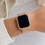 Correa y carcasa Apple Watch de acero inoxidable, eslabones con pedrería engastada, para mujer, modelo Fida