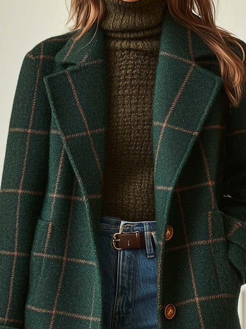 Abrigo Retro con Cuello Solapa y Estampado de Cuadros Tweed
