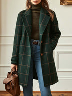 Abrigo Retro con Cuello Solapa y Estampado de Cuadros Tweed