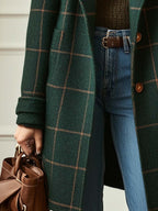 Abrigo Retro con Cuello Solapa y Estampado de Cuadros Tweed