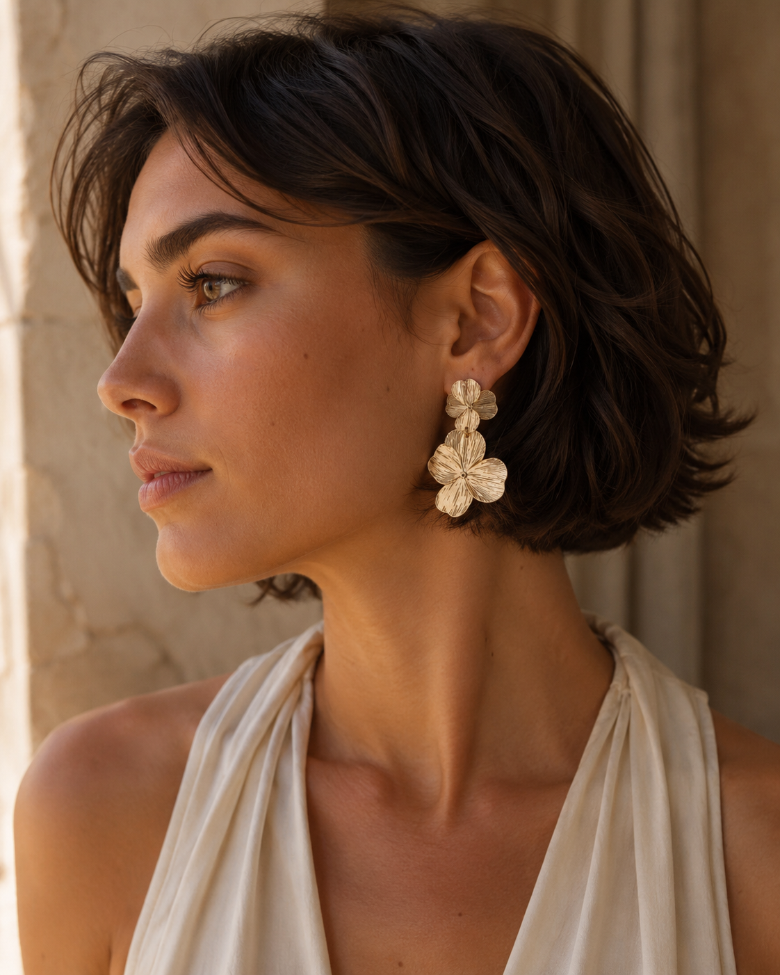 Katia | Floral Drop Earrings with Textured Finish
