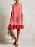 Vestido túnica sin mangas y dobladillo fruncido
