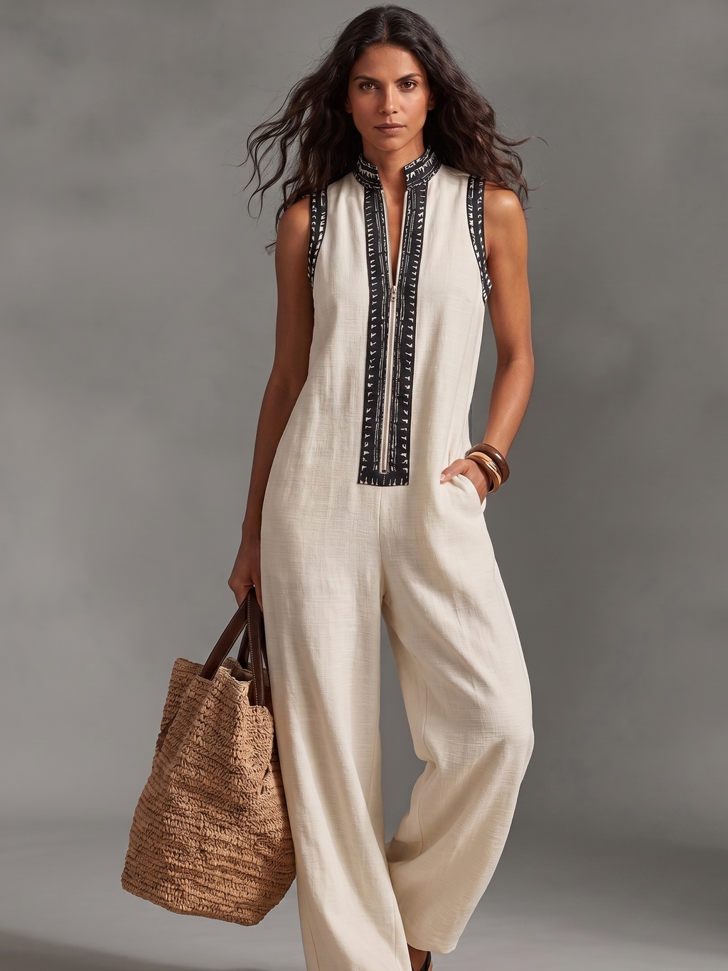 Alessia Jumpsuit: Minimalist Sophistication in Natural Fabric