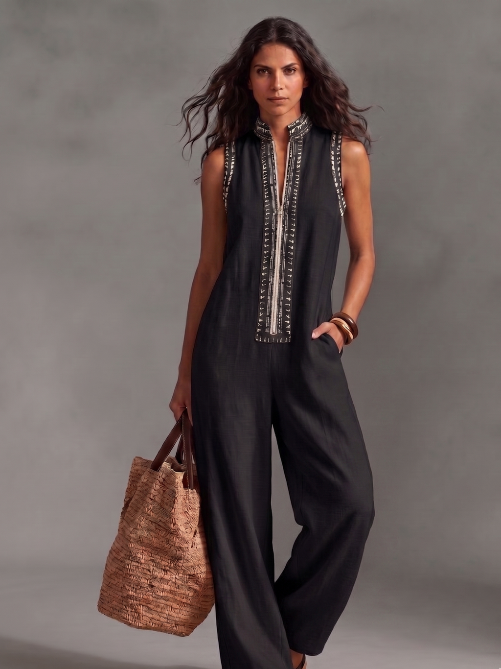 Alessia Jumpsuit: Minimalist Sophistication in Natural Fabric
