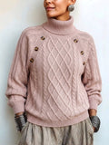 Jersey de Cuello Alto Trenzado con Botones Vintage