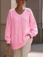 Jersey de Punto Trenzado con Cuello Pico