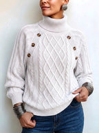 Jersey de Cuello Alto Trenzado con Botones Vintage