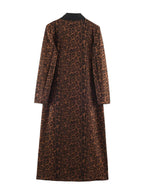 Long leopard coat with contrasting black lapel
