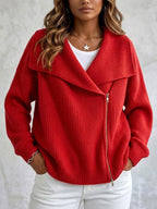 Chaqueta de Punto con Solapa y Doble Cremallera