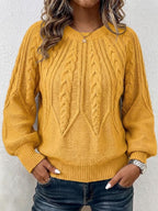 Jersey de Punto Trenzado Vertical con Cuello Redondo