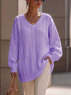 Jersey de Punto Trenzado con Cuello Pico