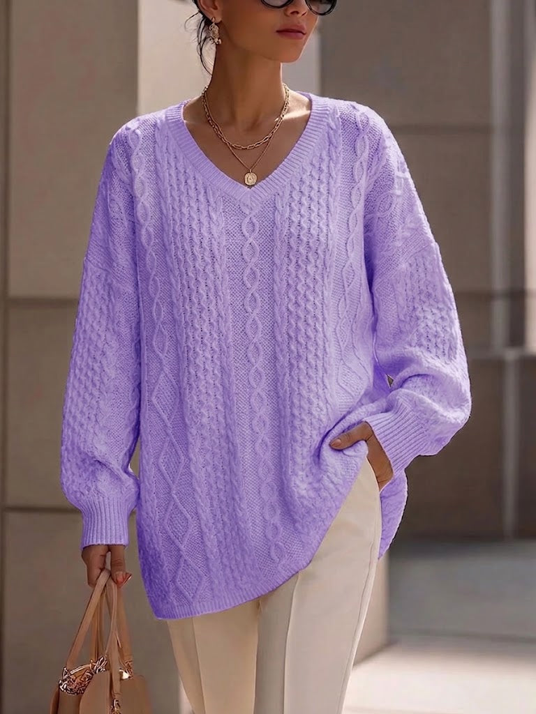 Jersey de Punto Trenzado con Cuello Pico