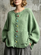 Cárdigan de Punto con Botones de Colores y Bolsillos Grandes