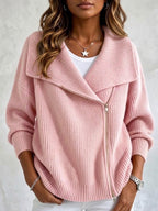 Chaqueta de Punto con Solapa y Doble Cremallera