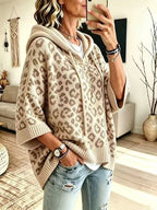 Sudadera de Punto con Capucha y Estampado Leopardo