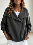 Chaqueta de Punto con Solapa y Doble Cremallera