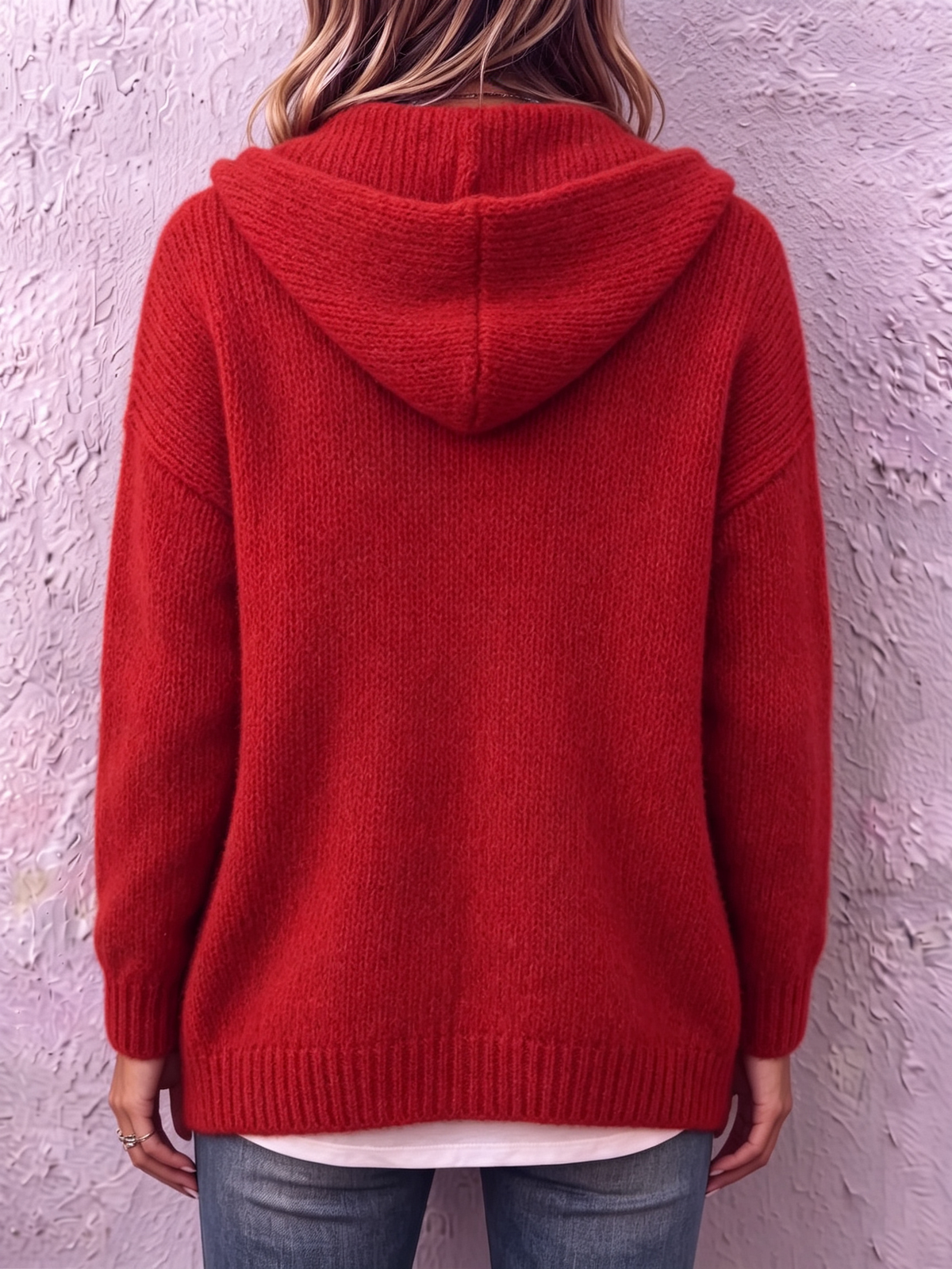 Cárdigan de Punto Rojo con Capucha