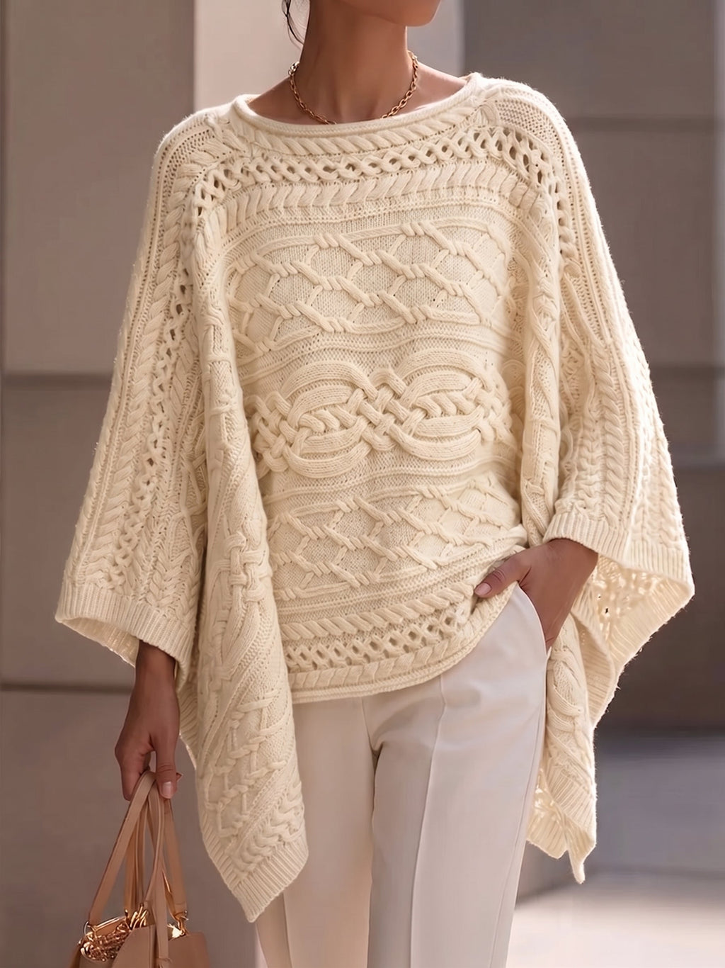 Jersey Poncho de Punto Trenzado