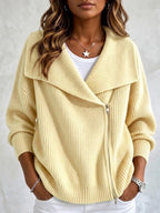 Chaqueta de Punto con Solapa y Doble Cremallera