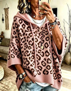 Sudadera de Punto con Capucha y Estampado Leopardo