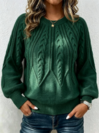 Jersey de Punto Trenzado Vertical con Cuello Redondo
