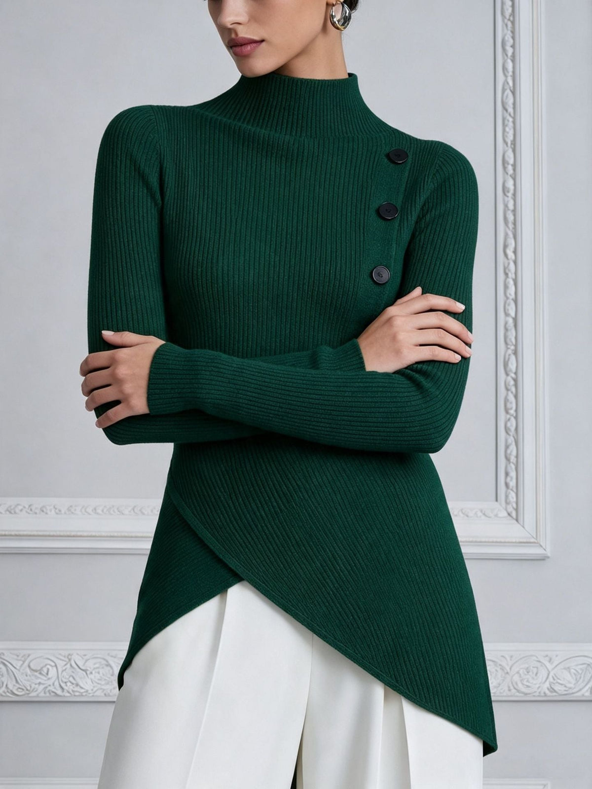 Top de Punto Acanalado Asimétrico con Botones