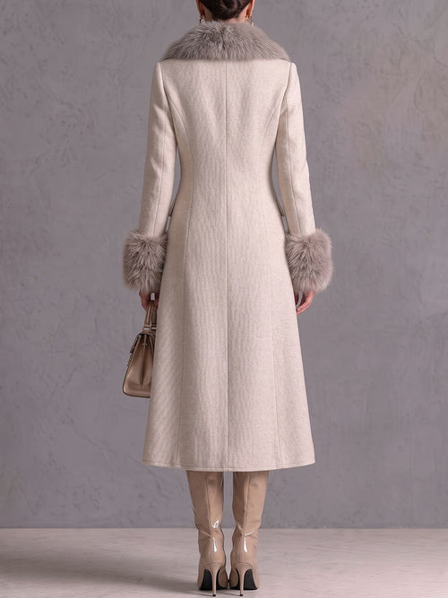 Double-breasted coat with faux fur collar and cuffs