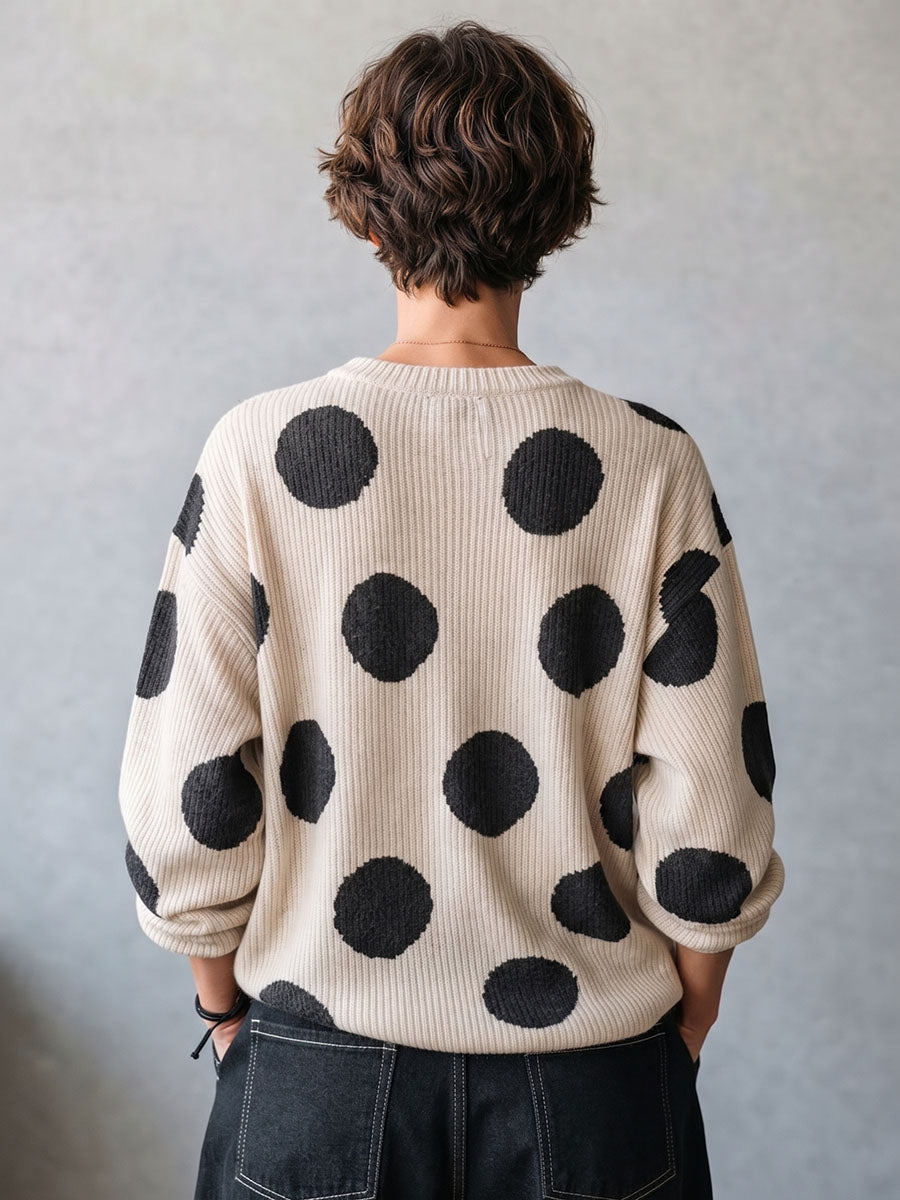 Jersey de Punto Acanalado Oversize de Lunares