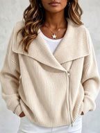 Chaqueta de Punto con Solapa y Doble Cremallera