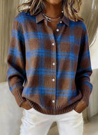Cárdigan de Punto de Cuadros con Cuello Camisero