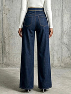 Vida jeans med hög midja, guldfärgad kant och slitsar