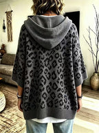 Sudadera de Punto con Capucha y Estampado Leopardo