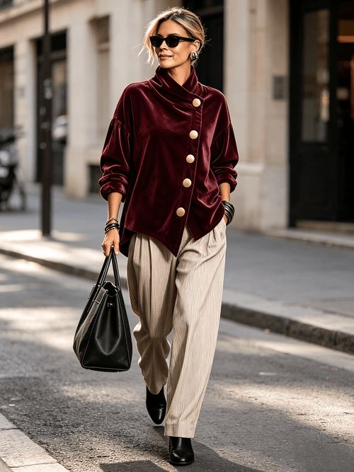 Blusa de Terciopelo Asimétrica con Botones Dorados - LOVRA DESIGN