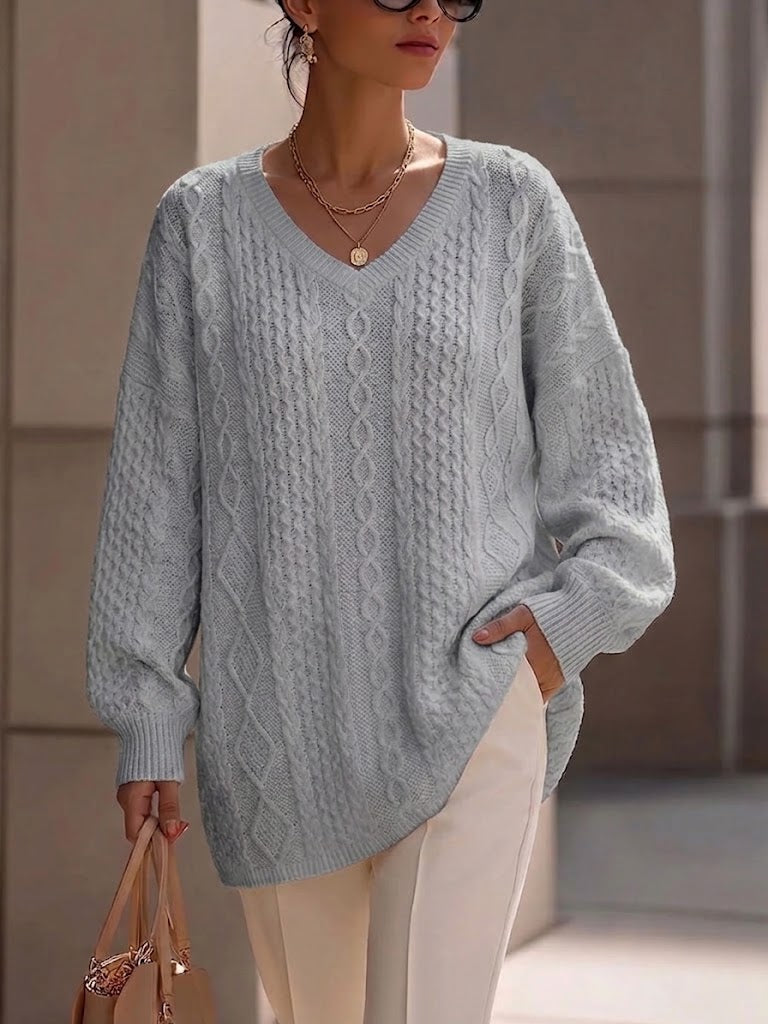 Jersey de Punto Trenzado con Cuello Pico