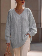 Jersey de Punto Trenzado con Cuello Pico