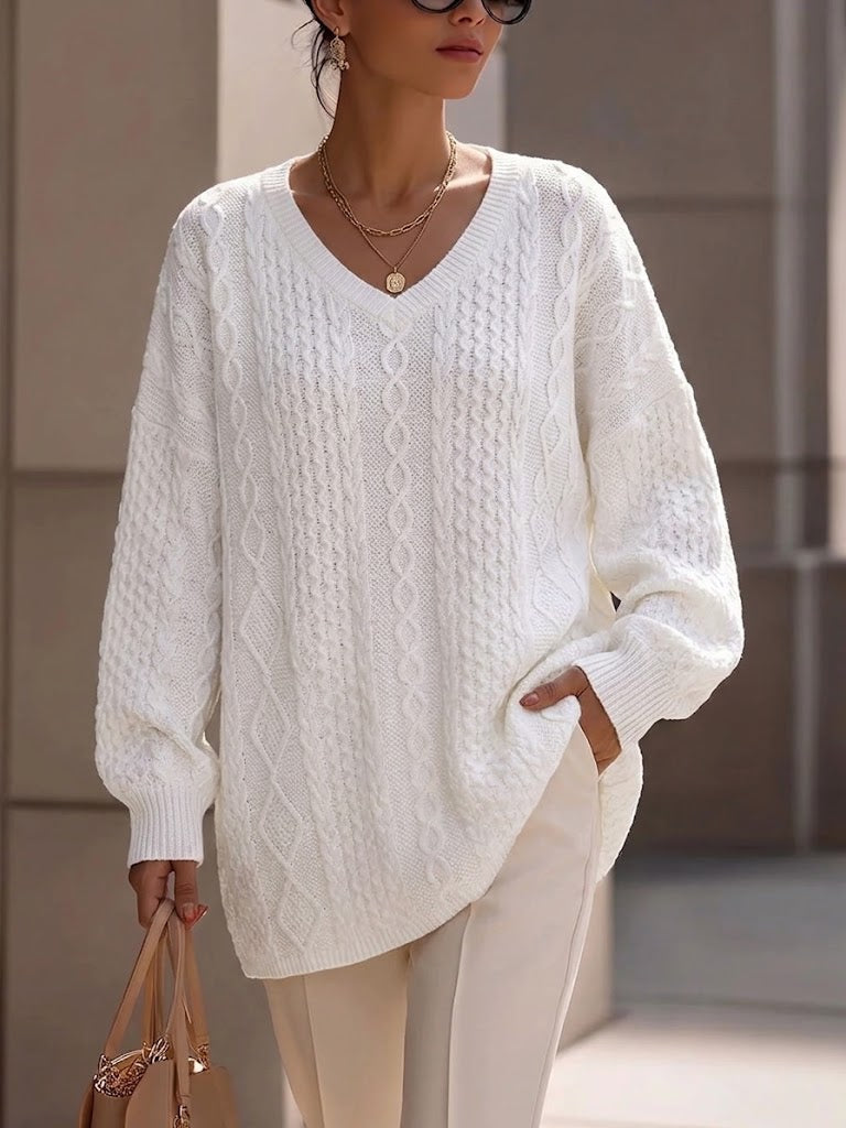 Jersey de Punto Trenzado con Cuello Pico