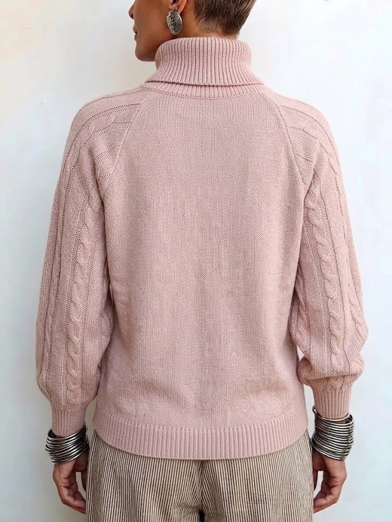 Jersey de Cuello Alto Trenzado con Botones Vintage